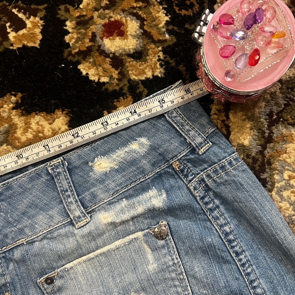 Bershka Distressed Denim Mini Skirt with Lace Hem - Picture 6 of 8